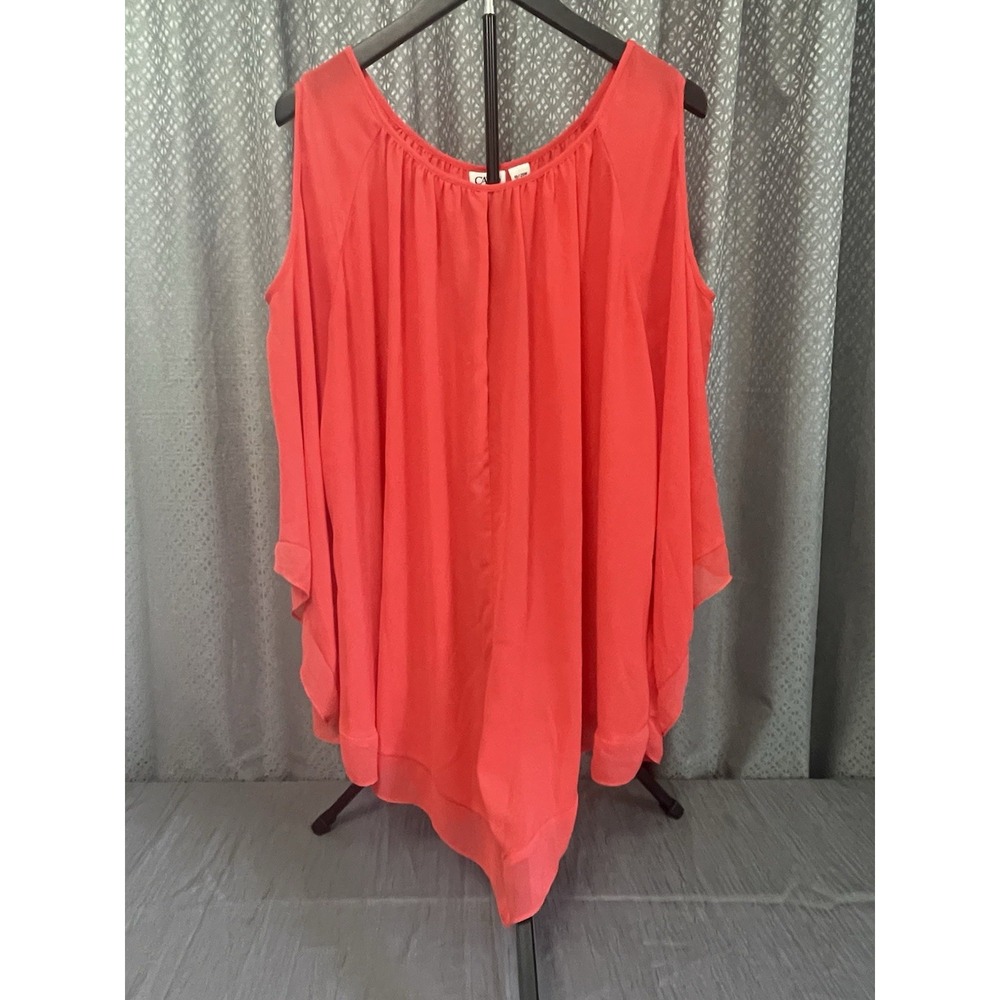 CATO Sheer Pullover Blouse 18/20W Coral Flowing